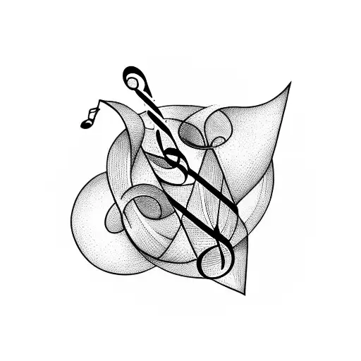 A Blackwork Tattoo Of A Music Note Intertwined With A Party Hat