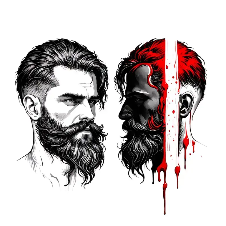 Man Face Profil Beard Blood Red Sand Pillar Intertwined