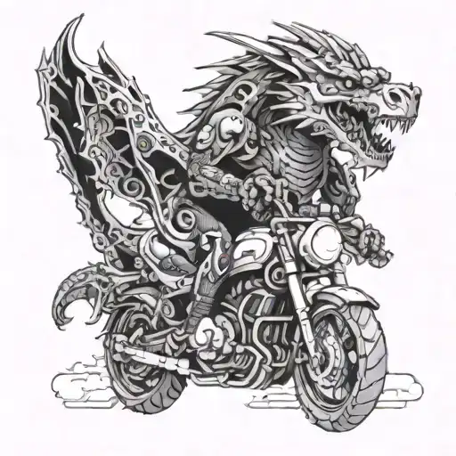 A Cybernetic Dragon Riding A Motorcycle Through A Digital Landscape