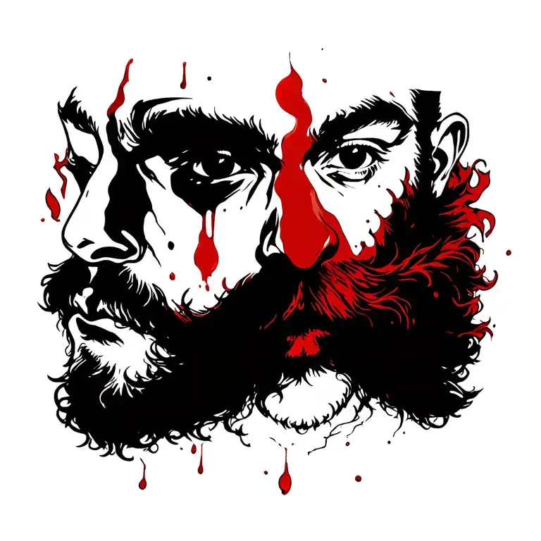 Man Face Profil Beard Blood Red Sand Pillar Intertwined With Tree Branches