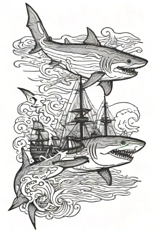 Shark Underneath Pirate Ship