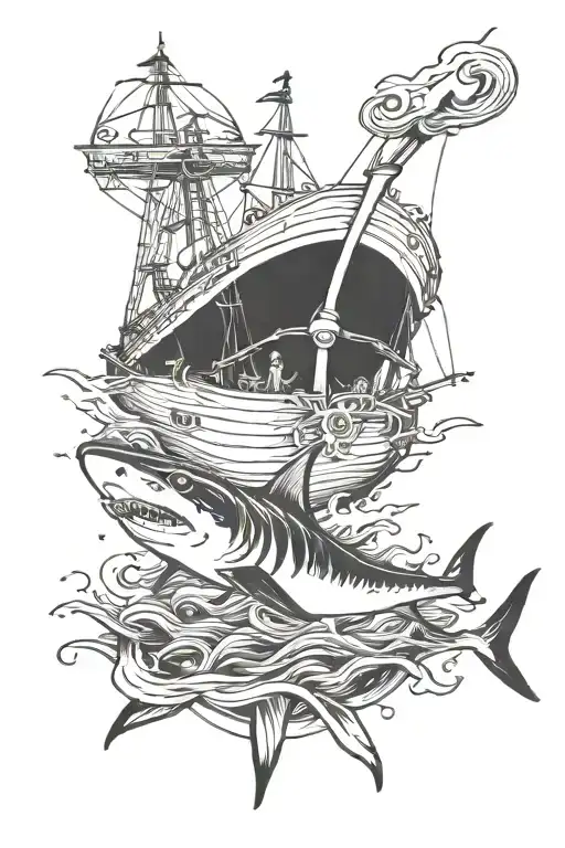 Shark Underneath Pirate Ship
