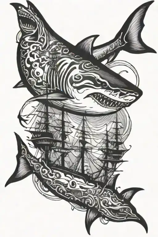 Shark Underneath Pirate Ship