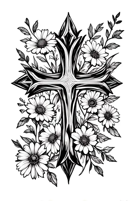 Fine Line Cross With Wildflowers