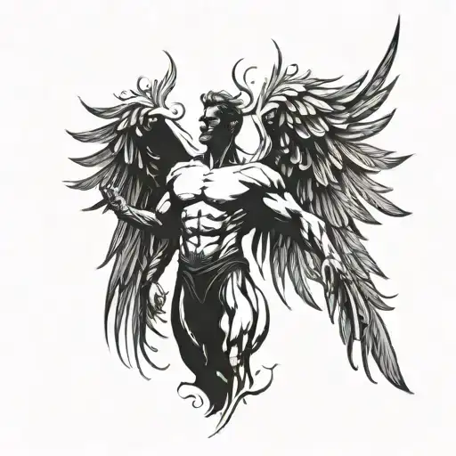 Combine A Muscular Bodybuilder Silhouette With Intricate Angel Wings