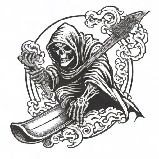 Grim Reaper Holding A Snowboard