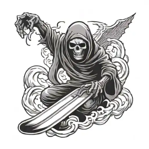 Grim Reaper Draging A Snowboard