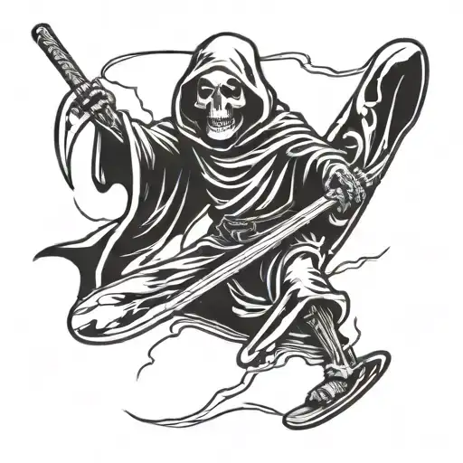 Grim Reaper Carrying A Snowboard