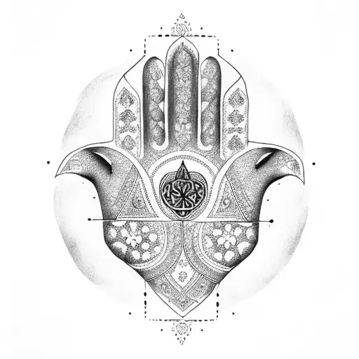 Hamsa Hand Symbol With Hiden Inside Nazar Boncuk And Tree Of Life