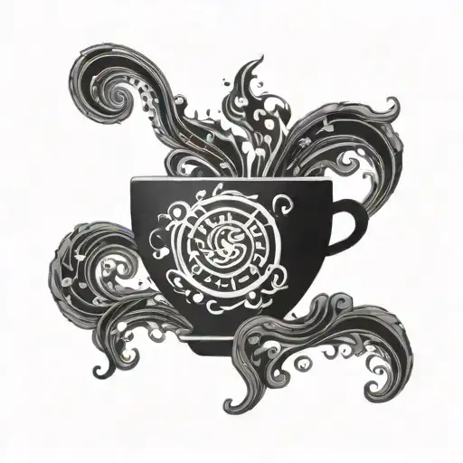 A Coffee Cup With Magical Elements Like Swirling Steam Forming Into Mystical Symbols