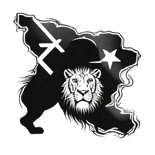 A Powerful Image Of A Lion Wearing A Baseball Cap With The Ghanaian Flag Draped In The Background