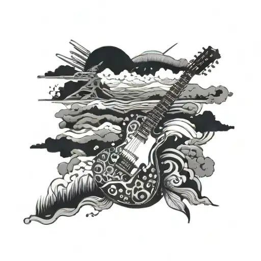 A Guitar Merging Into A Psychedelic Landscape