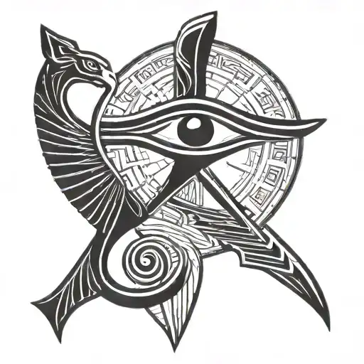 Eye Of Ra And Horus Facing Each Other With Ankh