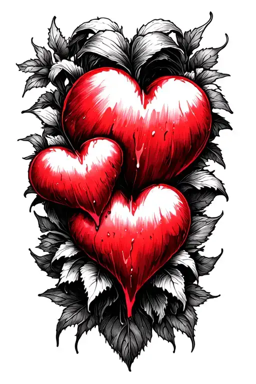 Half Sleeve Tattoo Bases Around Two Bleeding Hearts In The Middle
