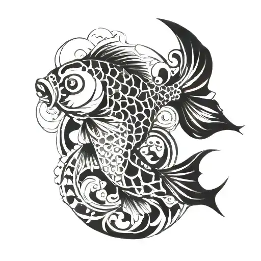 An Anime Koi Fish With Intricate Geometric Patterns As Its Scales