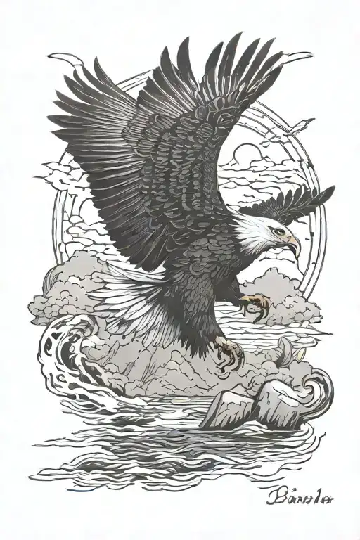 Eagle Flying Over Beautiful River