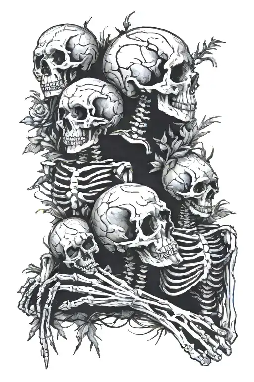 Fullforearm Tatto Design Featuring Skeleton Family And Bone Hand