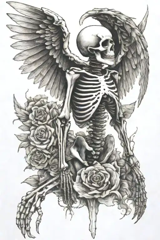 Skeleton With Wings Turned To The Side