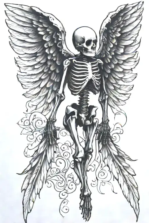 Skeleton With Wings Turned To The Side