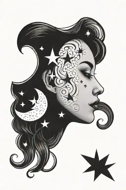 Moon Stars Behind Ear