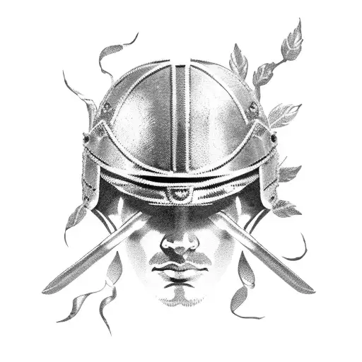 Roman Gladiator Helmet With Roman Golden Leaf