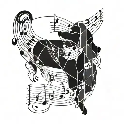An Abstract Representation Of A Music Sheet Intertwined With A Silhouette Of A Dog