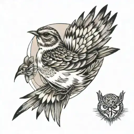 Small Eurasian Skylark With Open Wings And No Background