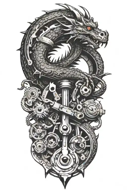 A Mechanic's Toolset Arranged In The Shape Dragon Emerging