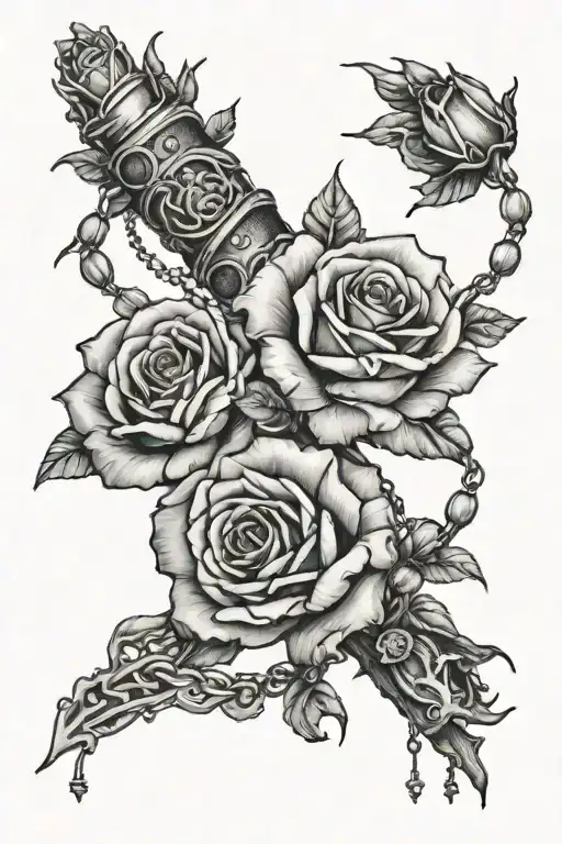 Draying Hands Rosary Roses Ocean