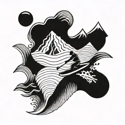 A Kite Surfer Riding A Wave With A Mountain Range In The Background