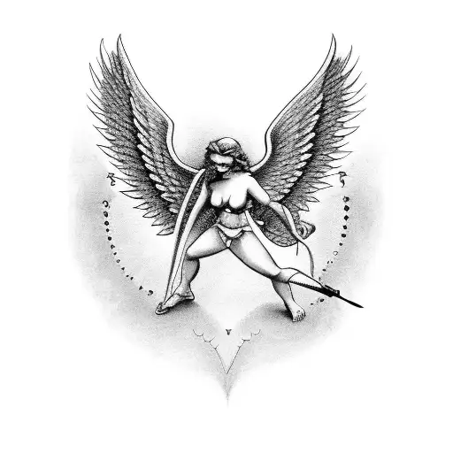 Angels Vs Demon Sleeve With Cupid Hitting Two Love Angels In The Middle Full Sleeve