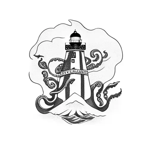 Kraken Behind A Lighthouse