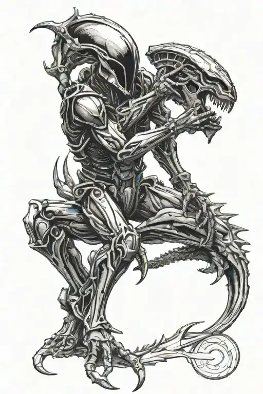 Xenomorph Fighting Spartan Warrior
