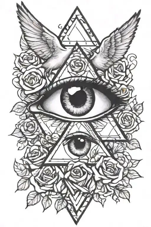 Eye In Triangle And Roses And Dove