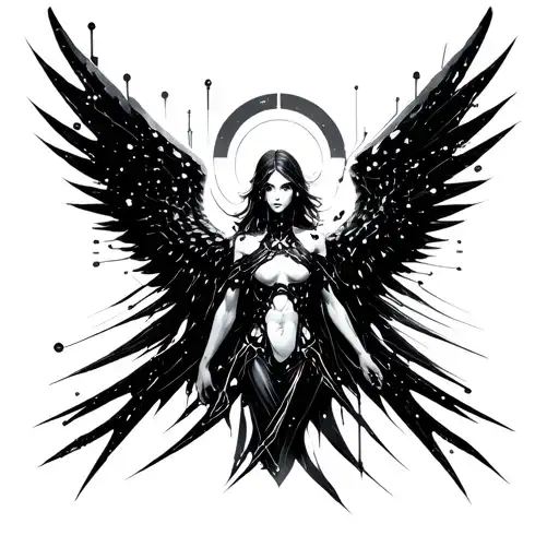 A Futuristic Cyber Angel With Open Wings And Intricate Circuit Patterns