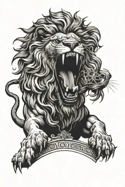 A Lion Roaring In Front Of The Greek Coliseum