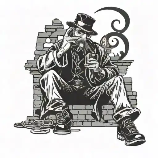 A Mysterious Figure Smoking A Pipe While Listening To Music In A Dark Alley At Night