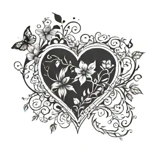 Four Names Depicted As Elements Of Nature Forming A Heart Shape