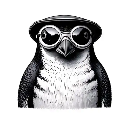 Full Body Of Penguin Wearing Aviator Hat With Goggles Down