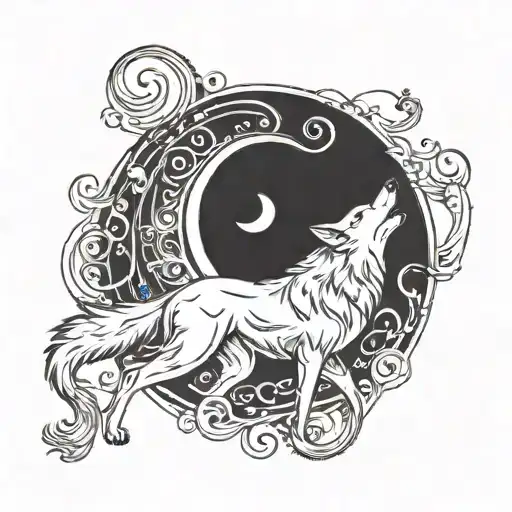 A Wolf Howling At The Moon With A Music Note Incorporated Into The Design
