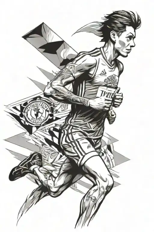 A Runner Crossing The Finish Line With A Manchester United Jersey