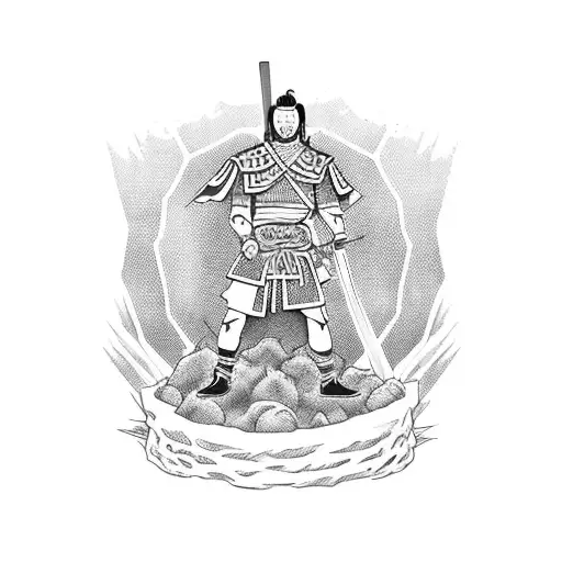 A Samurai Warrior Standing On A Pile Of Defeated Enemies Under A Blood-red Moon