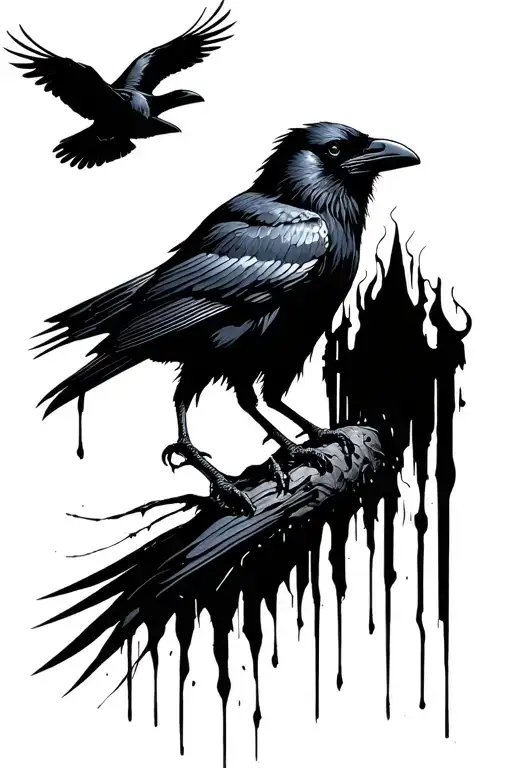 A Crow Posing With A Mysterious Silhouette And Another One Flying
