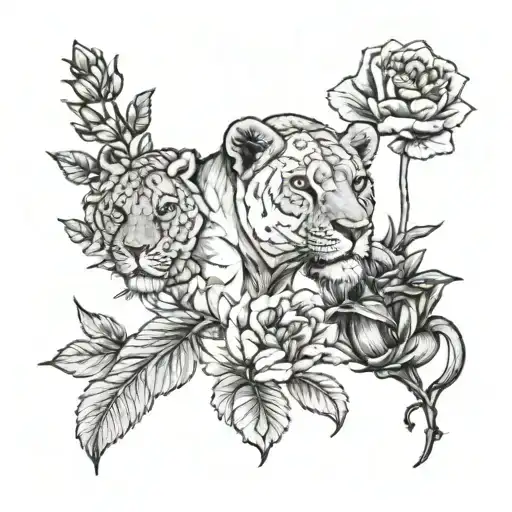 January And August Birth Flowers With A Small Lioness Head