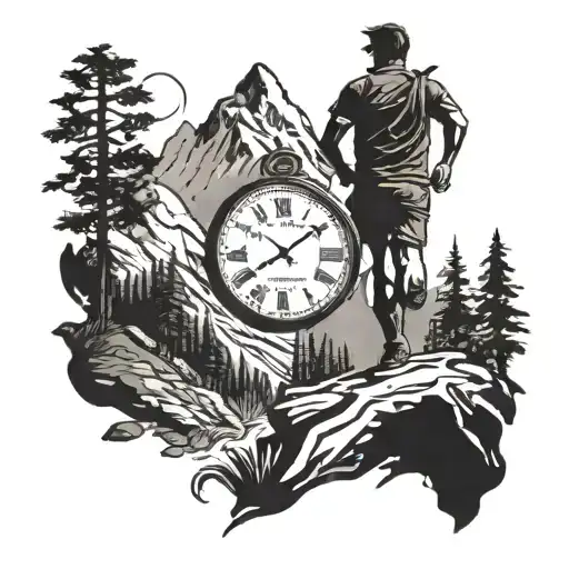 A Silhouette Of A Runner On A Mountain Trail With A Clock At The End Of The Trail