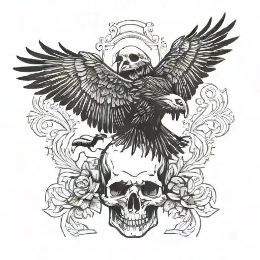Skull And Crow Flying