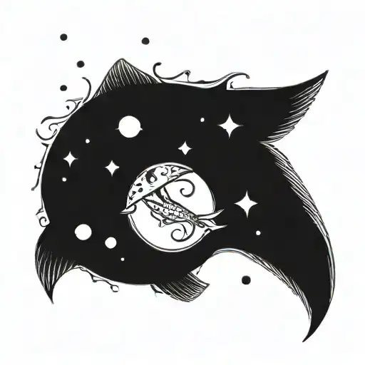 Pisces Fish Swimming Ying Yang With Constellation