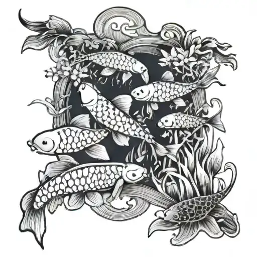 A Whimsical Underwater Scene Featuring Koi Fish Swimming In A River