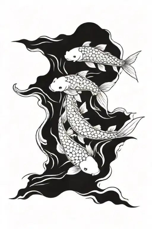 A School Of Koi Fish Swimming Upstream In A River