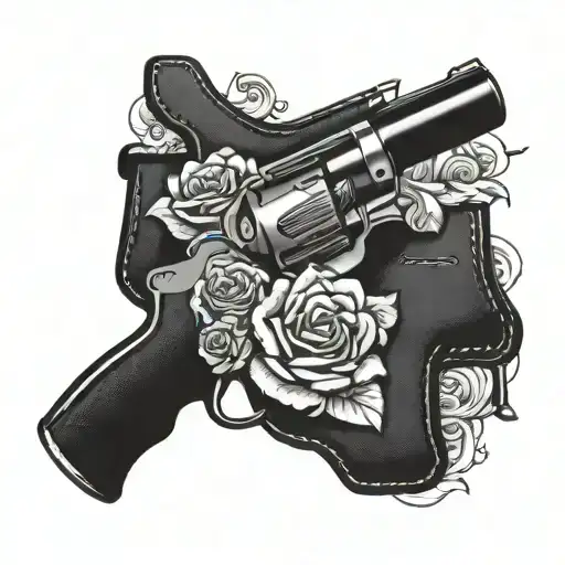 Gun Holster Made Of Roses With A Revolver Inside